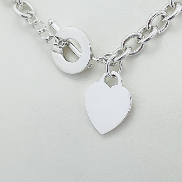 18" Tiffany & Co Silver Blank Heart Tag Toggle Necklace with Blue Pouch - Picture 5 of 6
